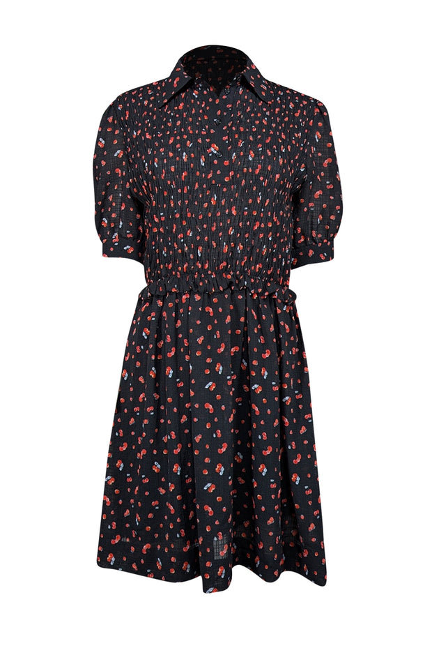 Current Boutique-See by Chloe - Black w/ Red Cherry & Strawberry Print Smocked Bodice Dress Sz 6