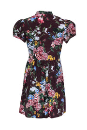 Current Boutique-See by Chloe - Maroon Multicolor Floral Print Short Puff Sleeve Dress Sz 6