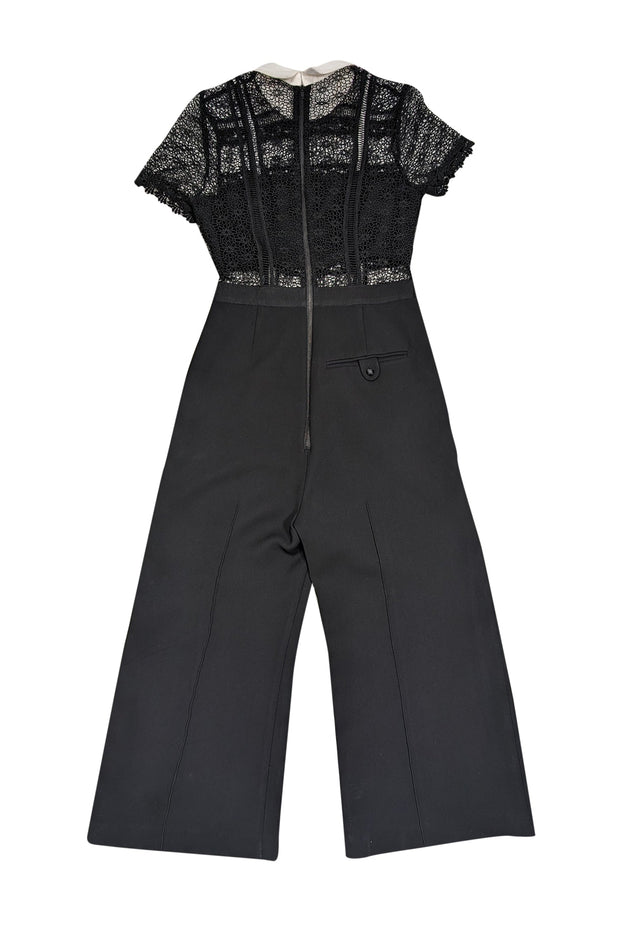 Current Boutique-Self-Portrait - Black Short Sleeve Jumpsuit w/ Cream Peter Pan Collar Sz 4
