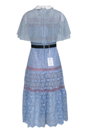 Current Boutique-Self-Portrait - Blue, Lavender, & Cream Lace "Guipure Cape Midi Dress" Sz 8