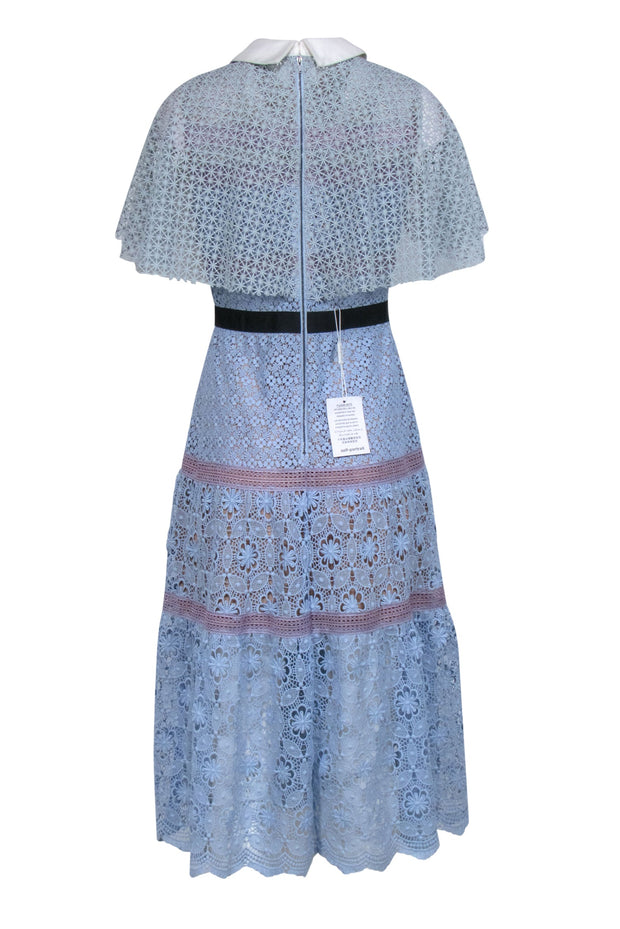 Current Boutique-Self-Portrait - Blue, Lavender, & Cream Lace "Guipure Cape Midi Dress" Sz 8