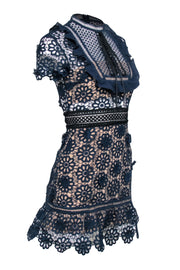 Current Boutique-Self-Portrait - Navy Lace Eyelet Short Sleeve Dress Sz 2
