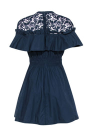 Current Boutique-Self-Portrait - Navy Poplin & Embroidered Lace Short Sleeve Dress Sz 8