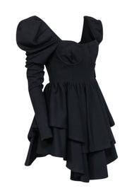 Current Boutique-Selkie - Black Corset Bodice Puff Shoulder Mini Dress Sz S