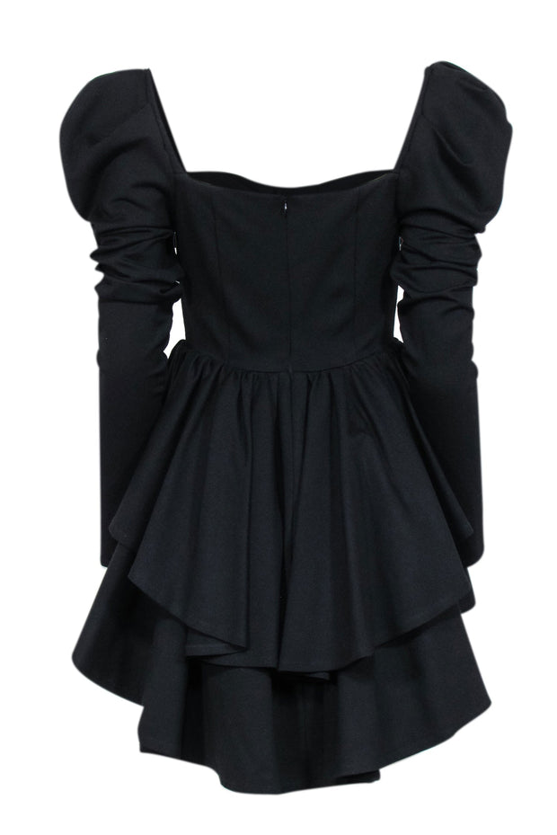 Current Boutique-Selkie - Black Corset Bodice Puff Shoulder Mini Dress Sz S
