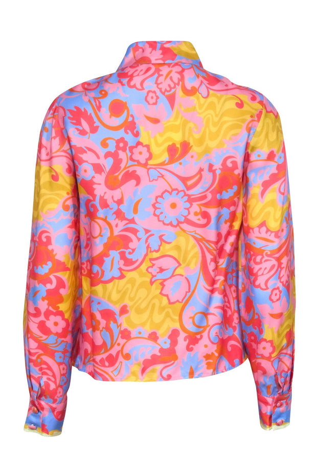 Current Boutique-Sezane - Pink & Multi Color Swirl Print Button Down Top Sz 6