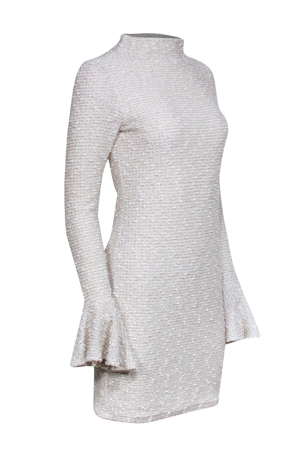 Current Boutique-Shona Joy - Cream Textured Mock Neck Dress w/ Bell Sleeves Sz 6