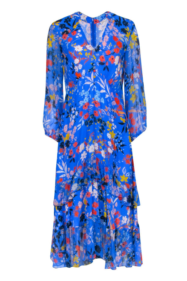 Current Boutique-Shoshana - Blue w/ Multi Color Floral Print Maxi Dress Sz 10