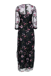 Current Boutique-Shoshanna - Black Mesh Formal Dress w/ Pink Floral Embroidery Sz 2