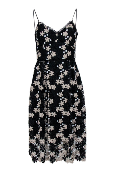 Current Boutique-Shoshanna - Black w/ Beige & White Floral Lace Midi Dress Sz 4