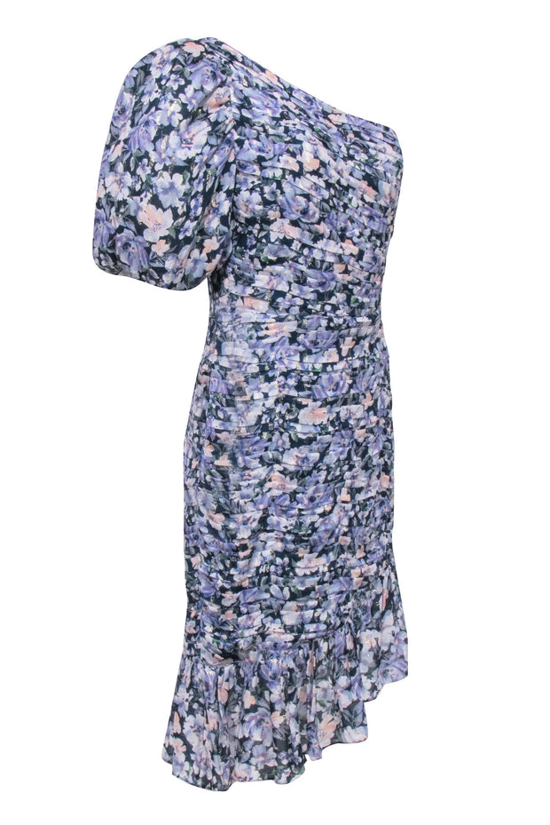 Current Boutique-Shoshanna - Blue & Navy w/ Metallic Detail One Shoulder Dress Sz 6