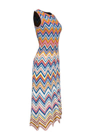 Current Boutique-Shoshanna - Cream, Blue & Pink Chevron Knit Sleeveless Dress Sz S