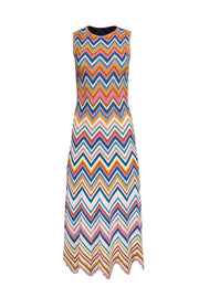 Current Boutique-Shoshanna - Cream, Blue & Pink Chevron Knit Sleeveless Dress Sz S