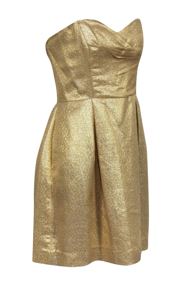 Current Boutique-Shoshanna - Gold Metallic Strapless Cocktail Dress Sz 10