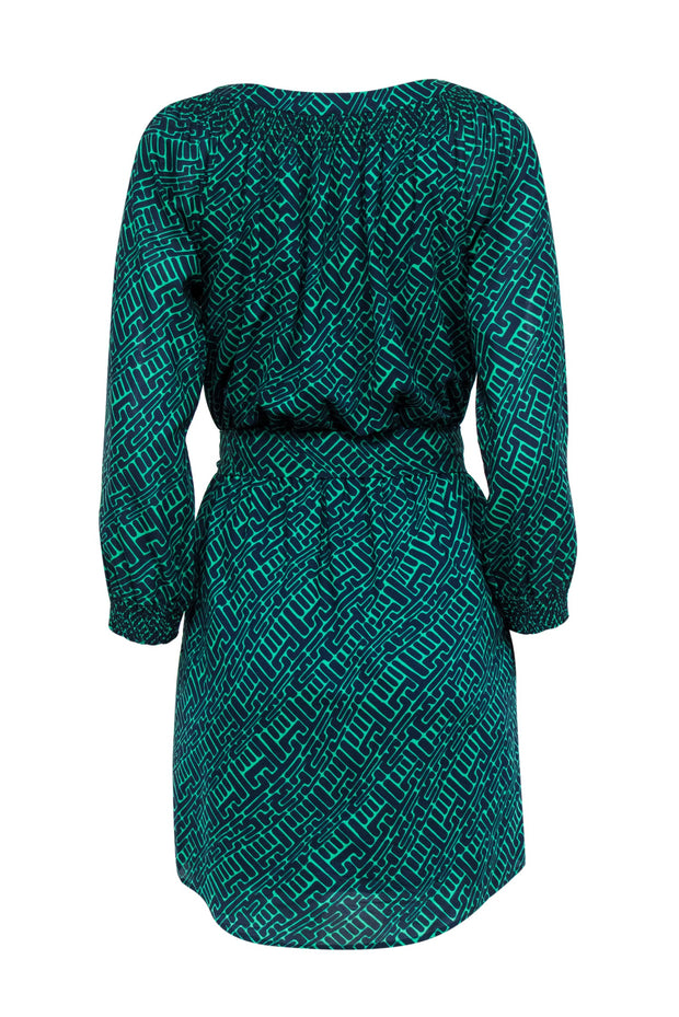 Current Boutique-Shoshanna - Green & Navy Geometric Print Long Sleeve Dress Sz 0