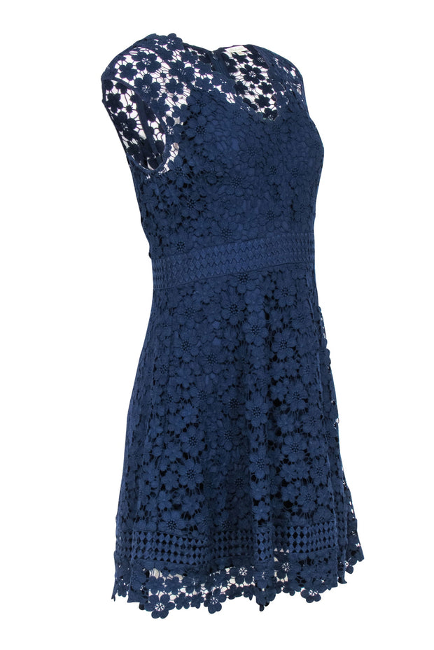 Current Boutique-Shoshanna - Navy Floral Eyelet Lace Fit & Flare Dress Sz 8