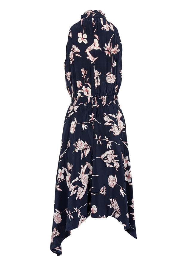 Current Boutique-Shoshanna - Navy & Pink Floral Print Sleeveless Smocked Waist Dress Sz 4