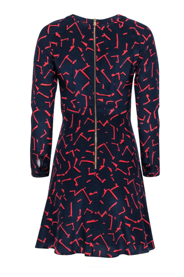 Current Boutique-Shoshanna - Navy & Red Silk Printed Long Sleeve Mini Dress Sz 0