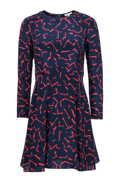 Current Boutique-Shoshanna - Navy & Red Silk Printed Long Sleeve Mini Dress Sz 0