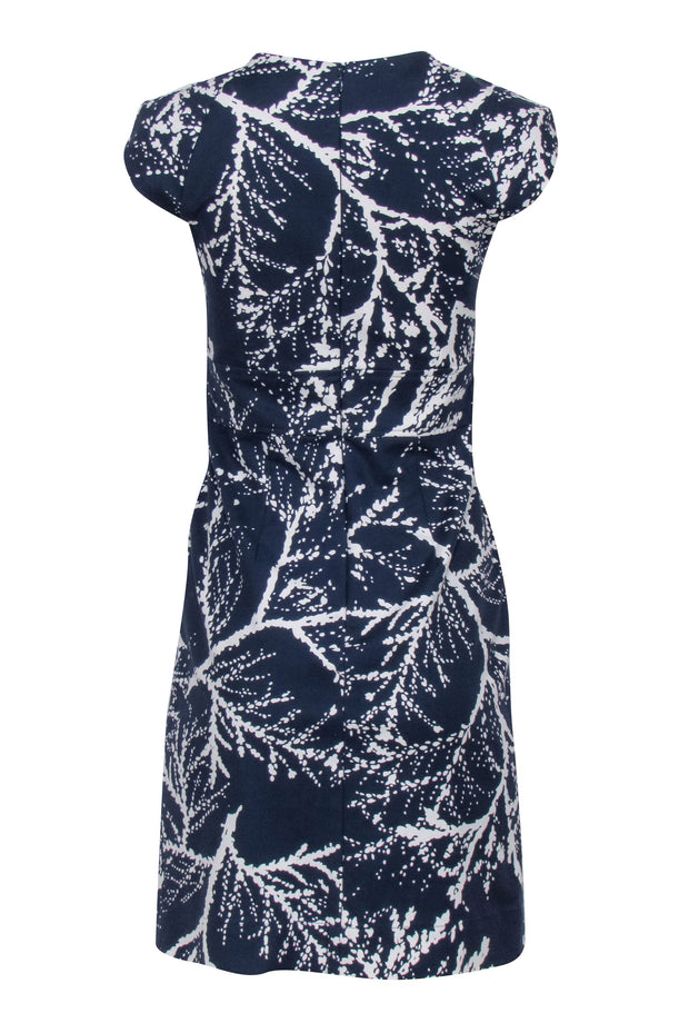 Current Boutique-Shoshanna - Navy & White Print Cap Sleeve Sheath Dress Sz 4