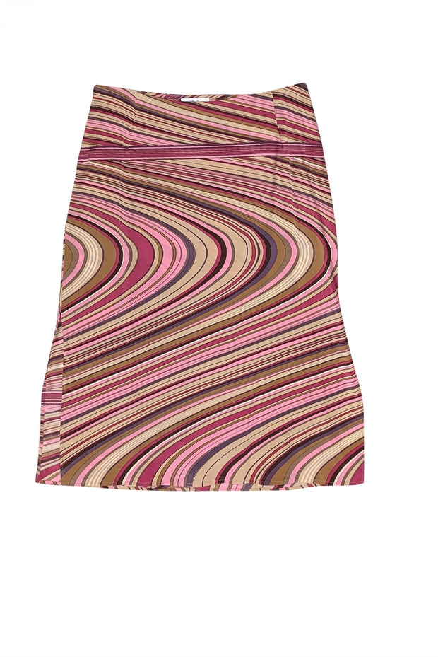 Current Boutique-Shoshanna - Pink, Purple, & Cream Swirl Print Silk Side Slit Skirt Sz 6