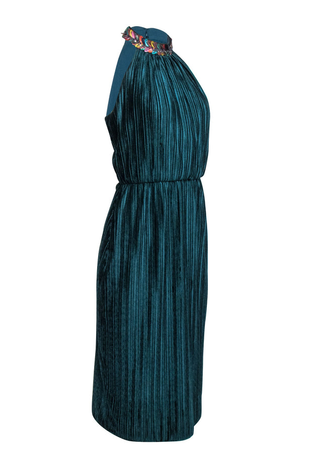 Current Boutique-Shoshanna - Teal Velvet Pleated Sleeveless Dress Sz 6P