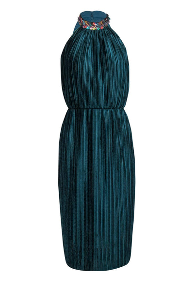 Current Boutique-Shoshanna - Teal Velvet Pleated Sleeveless Dress Sz 6P