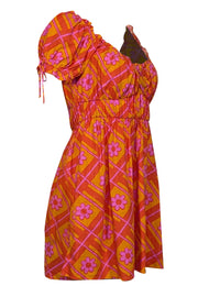 Current Boutique-Show Me Your Mumu - Orange & Pink Print Puff Short Sleeve "Nikki" Dress Sz S