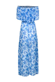 Current Boutique-Show Me Your Mumu - White Off The Shoulder Dress w/ Blue Floral Print Sz S