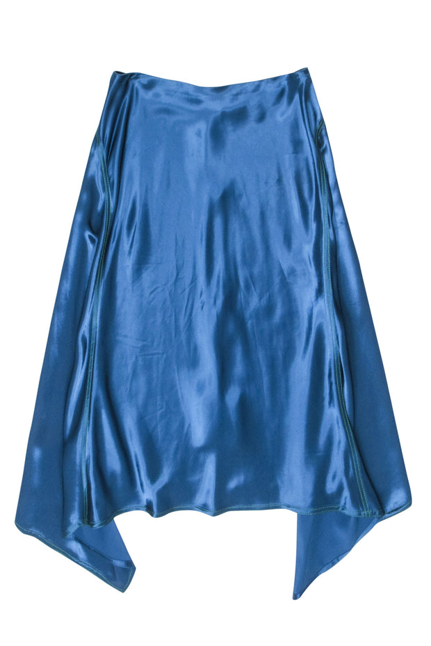 Current Boutique-Sies Marjan - Teal Blue Satin Skirt w/ Green Stitching Sz 2