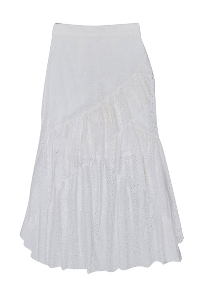 Current Boutique-Sir - White Eyelet Lace Ruffle Front High-Low Skirt Sz 4
