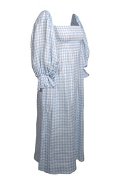 Current Boutique-Sleeper - Light Blue & White Gingham Linen Balloon Sleeve Dress Sz XS