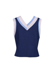 Current Boutique-Solid & Striped - Navy Wool & Cashmere Sweater Vest w/ Contrast Trim Sz L