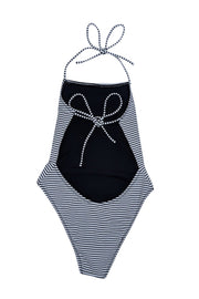 Current Boutique-Solid & Striped - White & Black Striped Seersucker One Piece Bathing Suit Sz S