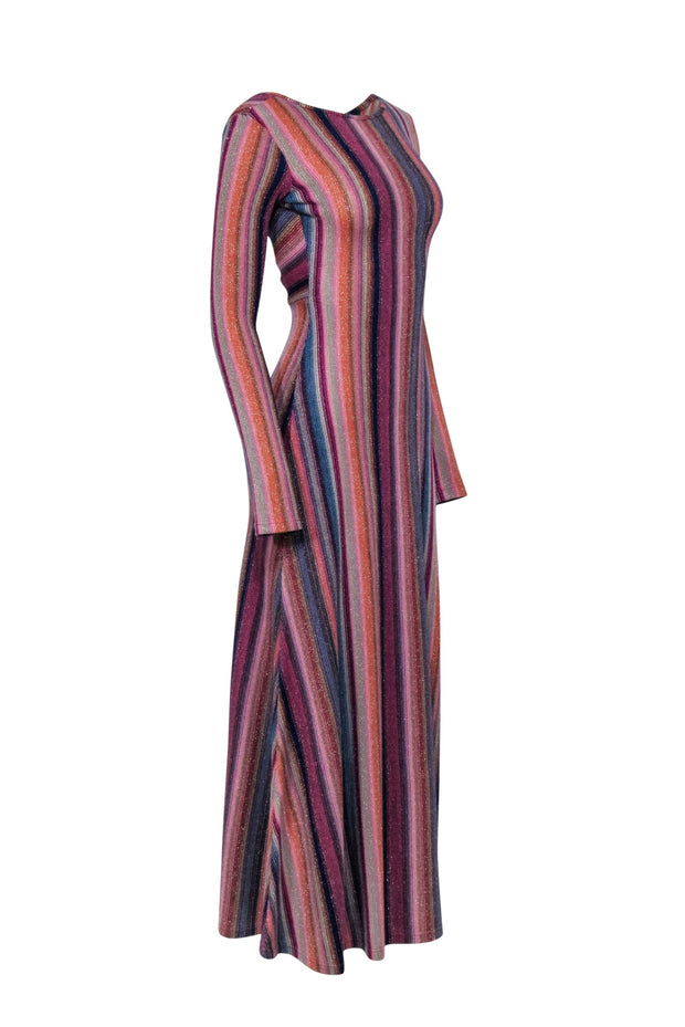 Current Boutique-Something Navy - Shimmering Rainbow Striped Knit Reversible Maxi Dress Sz S