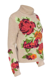 Current Boutique-Sonia Bogner - Beige w/ Multicolor Large Floral Print Sweater Sz 8