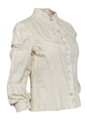 Current Boutique-Sonia - Cream Ruched Button Up Shirt Sz 6