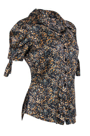 Current Boutique-Sonia Fortuna - Floral Short Sleeve Silk Blend Button Down Shirt Sz 8