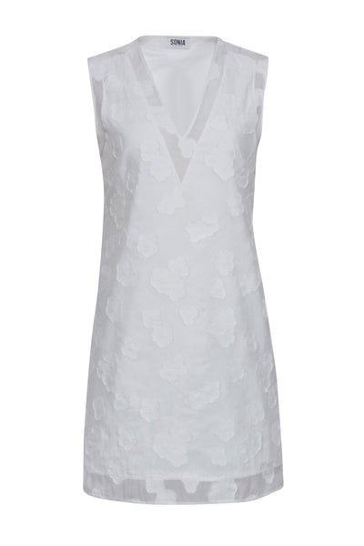 Current Boutique-Sonia Rykiel - White Sleeveless 3D Floral Shift Dress Sz S
