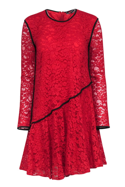 Current Boutique-SportsMax - Red Lace Long Sleeve Dress w/ Black Trim Sz 8