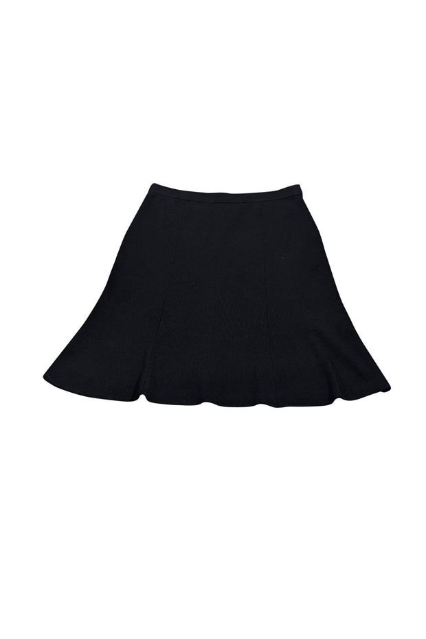 Current Boutique-St John - Black Wool Blend Ruffled Hem Skirt Sz 16