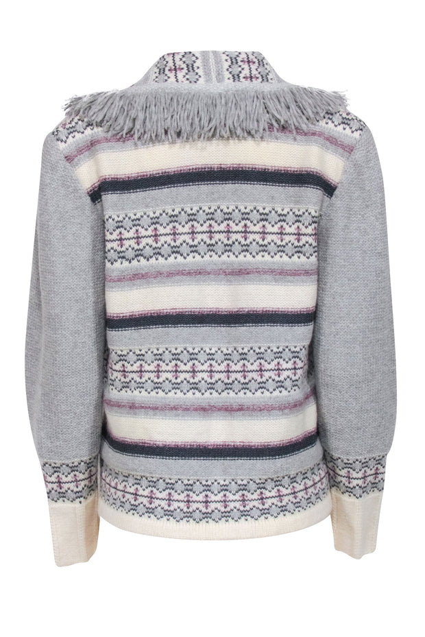 Current Boutique-St John - Grey, Cream, & Purple Shawl Collar Sweater w/ Padded Shoulders Sz M