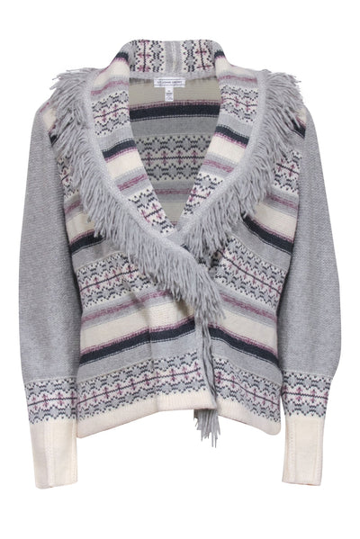 St John - Grey, Cream, & Purple Shawl Collar Sweater w/ Padded Shoulders Sz M