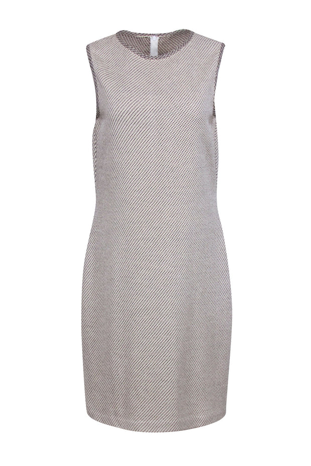 Current Boutique-St John - Ivory Sleeveless Sheath Dress w/ Black Polka Dot Print Sz 10