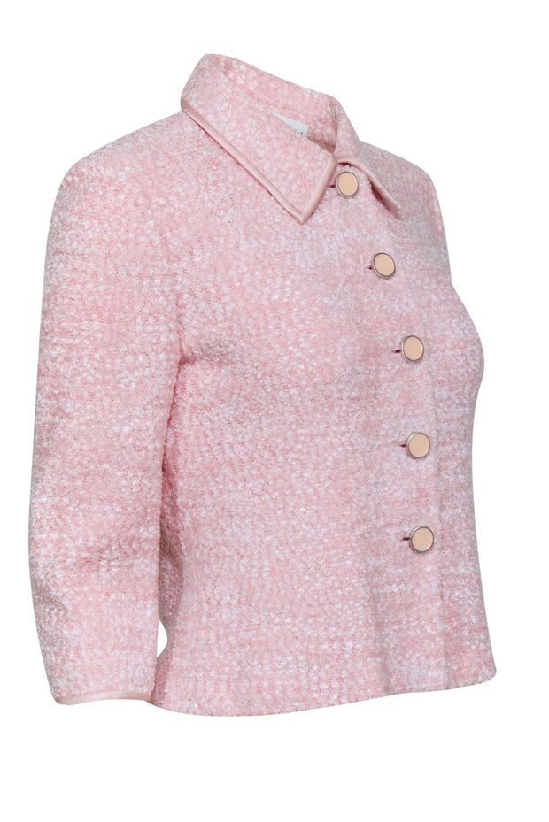 Current Boutique-St John - Light Pink Boucle Cream Button Blazer Sz 6