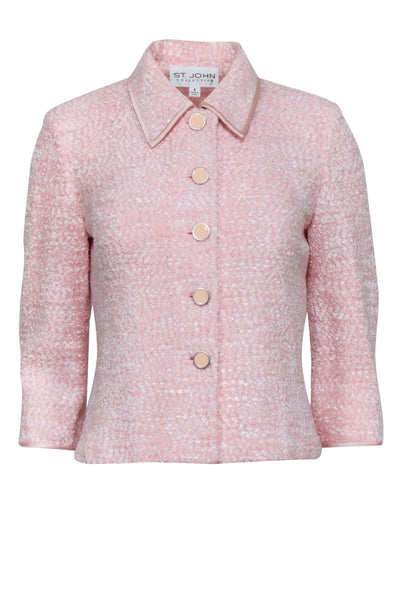 Current Boutique-St John - Light Pink Boucle Cream Button Blazer Sz 6