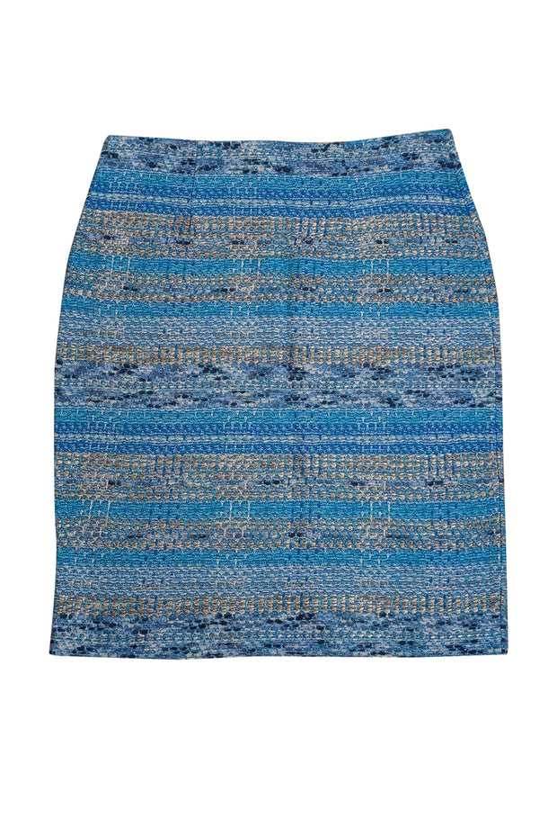 Current Boutique-St. John - Aqua, Blue, & Gold Textured Knit Pencil Skirt Sz 12