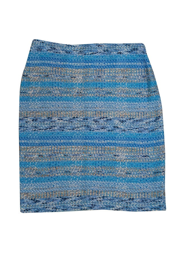 Current Boutique-St. John - Aqua, Blue, & Gold Textured Knit Pencil Skirt Sz 12