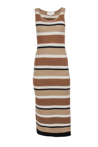 St. John - Beige, Ivory, & Black Striped Knit Maxi Dress Sz P