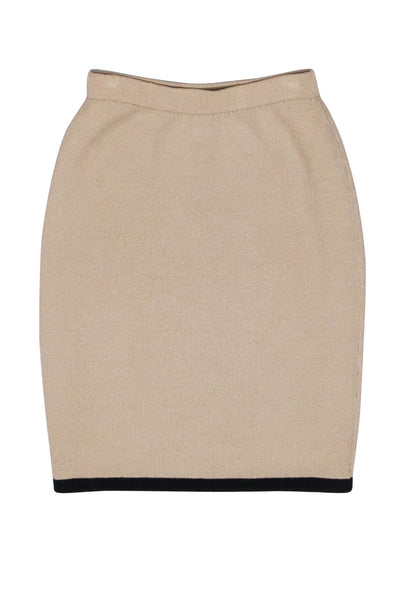 Current Boutique-St. John - Beige Knit Pencil Skirt w/ Black Hem Sz 2